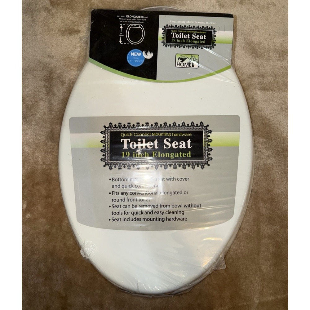 New Erin's Home Toilet Seat Elongated 19 inch Bottom Mount MDF Cover White